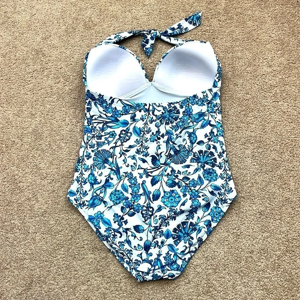 JETS by Jessika Allen Floral Halter Top One Piece Swimsuit